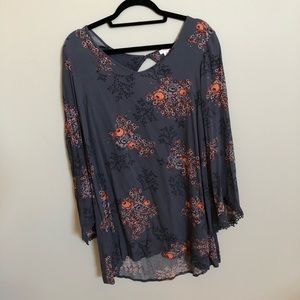 Blue floral long sleeved dress